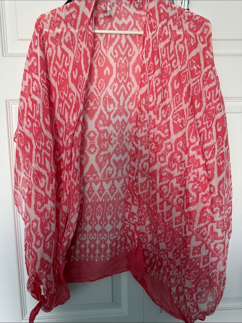Lightweight Coral Ikat Open Front Kimono